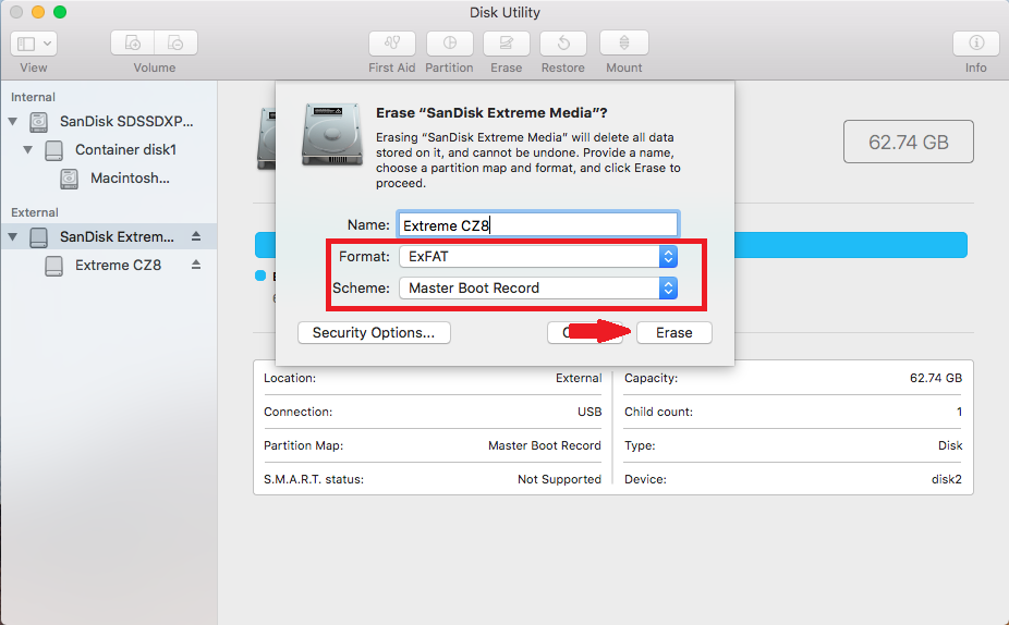 reformat my sandisk 64gb usb and encryption for mac